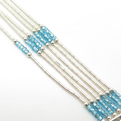 925 Sterling Silver Vintage Sunrise Blue Beads Liquid Tribal Chain Necklace 18"