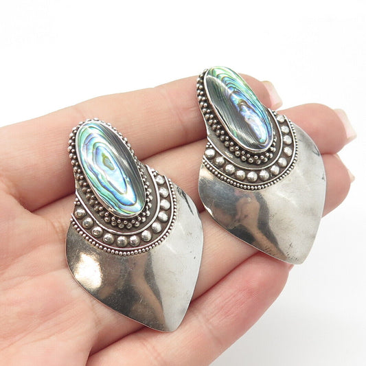 925 Sterling Silver Vintage Real Abalone Shell Ethnic Earrings