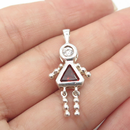 925 Sterling Silver Vintage Real Red Garnet C Z January Birthstone Girl Pendant