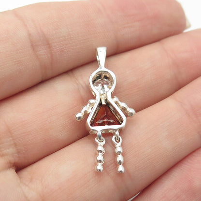 925 Sterling Silver Vintage Real Red Garnet C Z January Birthstone Girl Pendant