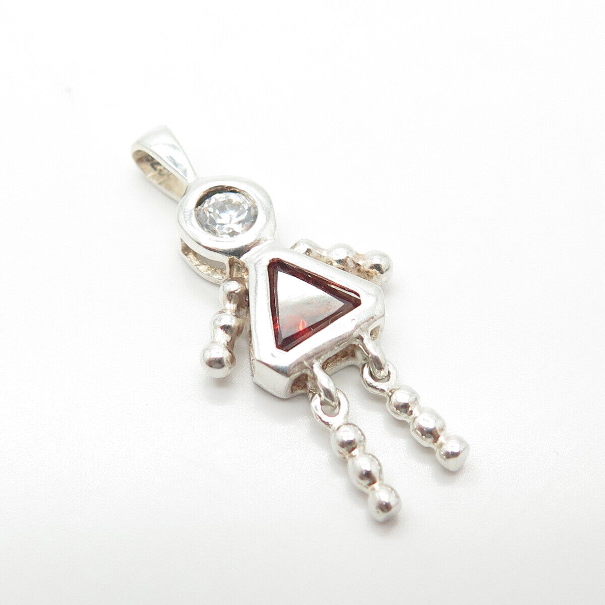 925 Sterling Silver Vintage Real Red Garnet C Z January Birthstone Girl Pendant