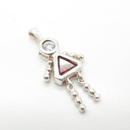 925 Sterling Silver Vintage Real Red Garnet C Z January Birthstone Girl Pendant