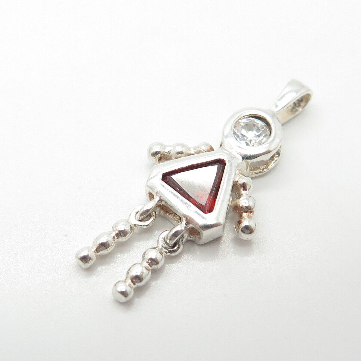 925 Sterling Silver Vintage Real Red Garnet C Z January Birthstone Girl Pendant