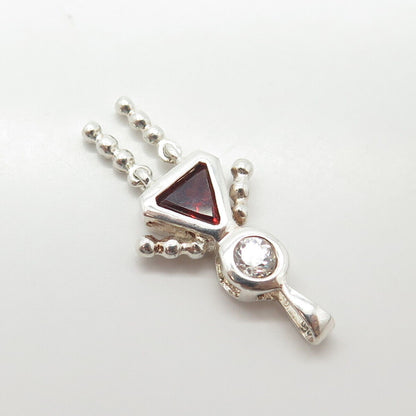 925 Sterling Silver Vintage Real Red Garnet C Z January Birthstone Girl Pendant