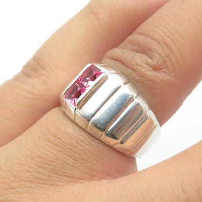 925 Sterling Silver Vintage Pink C Z Ribbed Ring Size 6.25