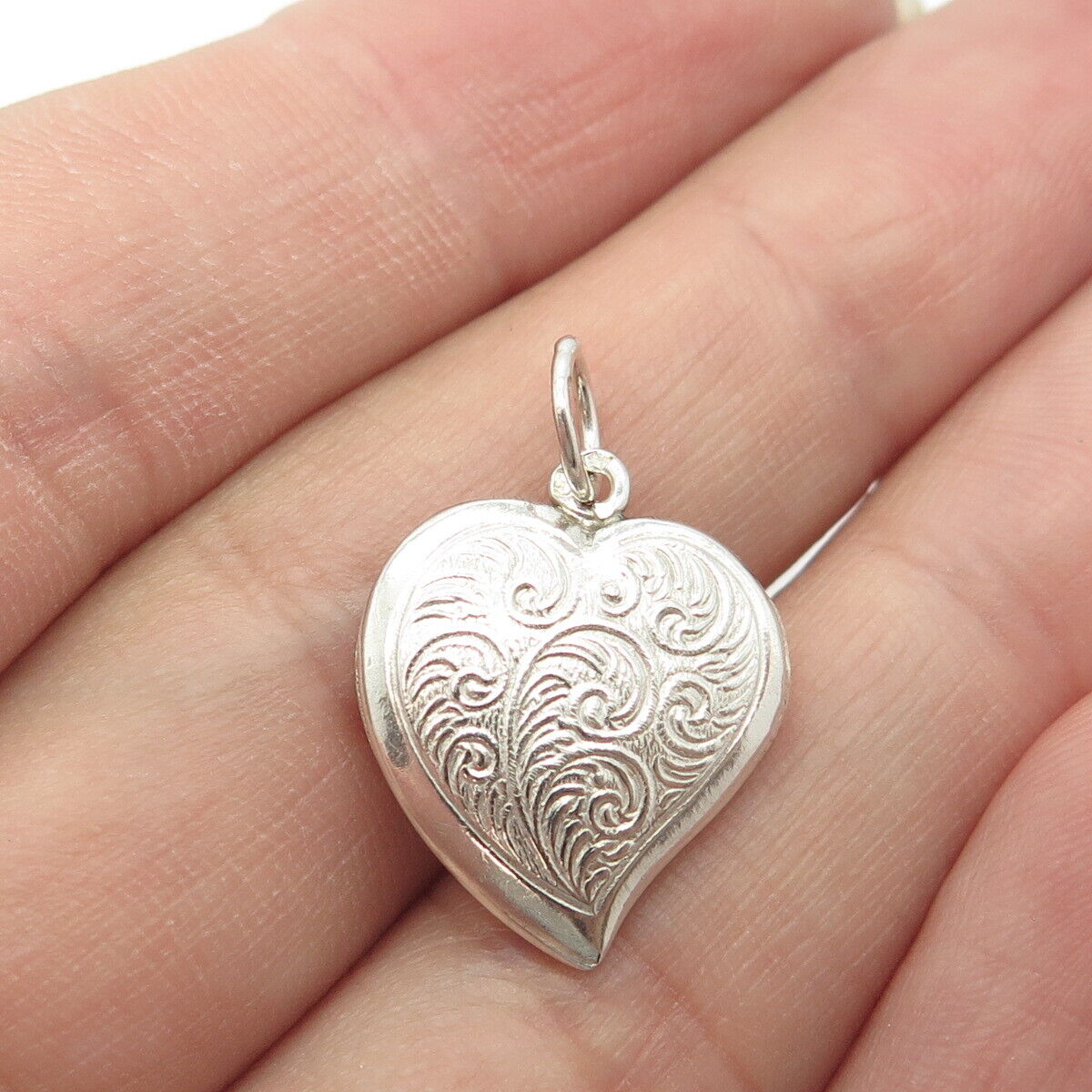 925 Sterling Silver Vintage Scroll Heart Chatelaine Charm Pendant