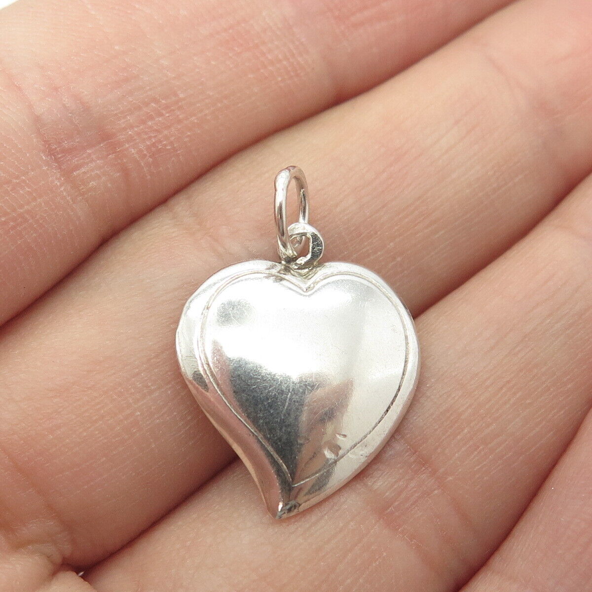 925 Sterling Silver Vintage Scroll Heart Chatelaine Charm Pendant