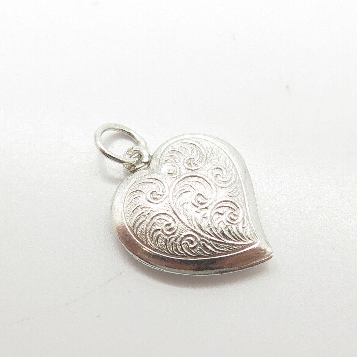 925 Sterling Silver Vintage Scroll Heart Chatelaine Charm Pendant