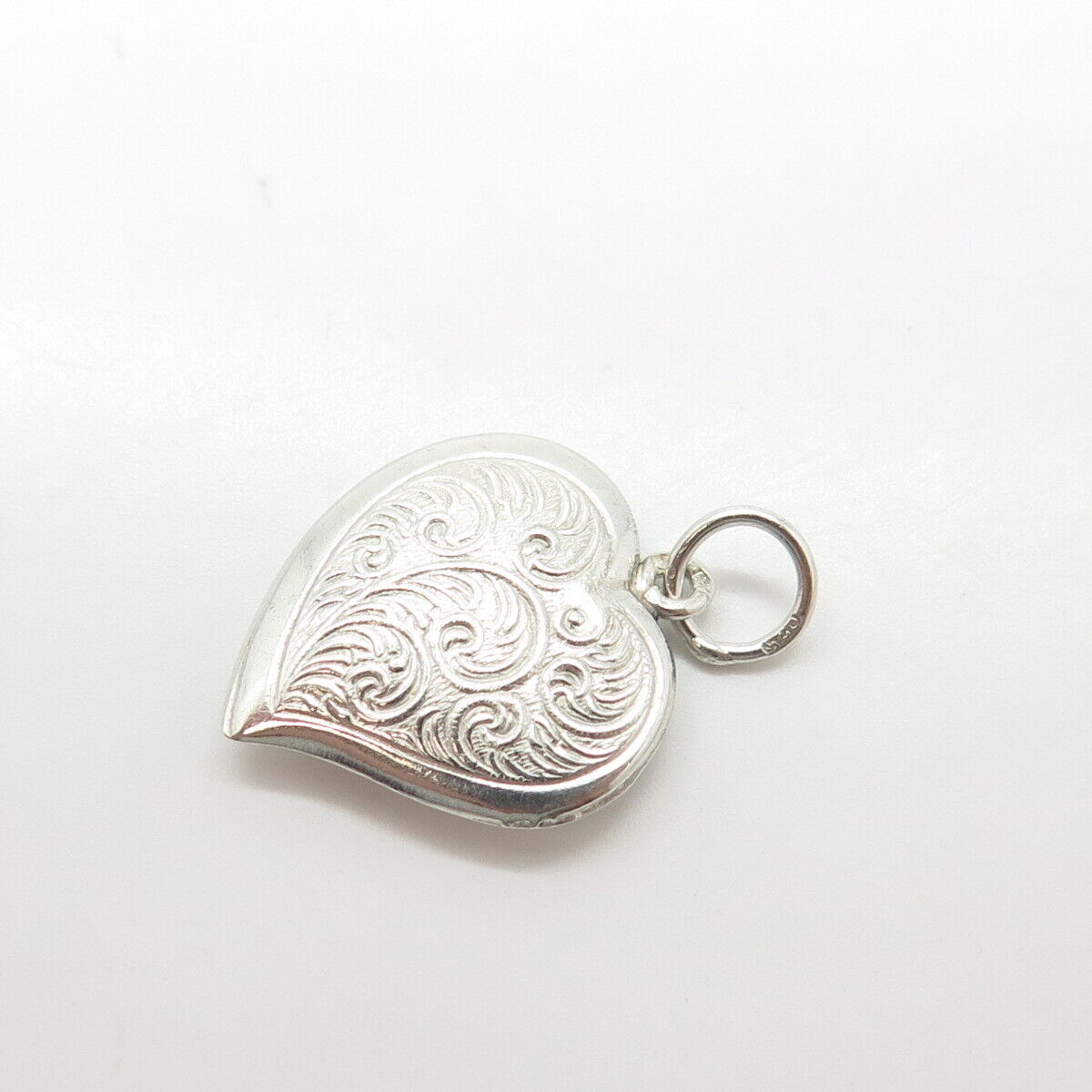 925 Sterling Silver Vintage Scroll Heart Chatelaine Charm Pendant