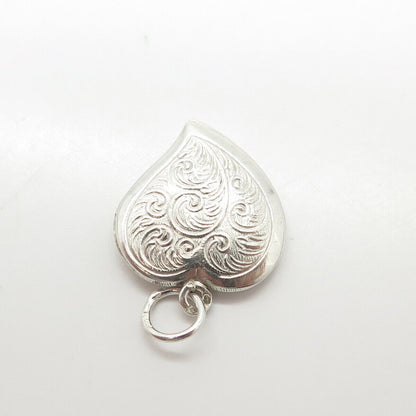 925 Sterling Silver Vintage Scroll Heart Chatelaine Charm Pendant