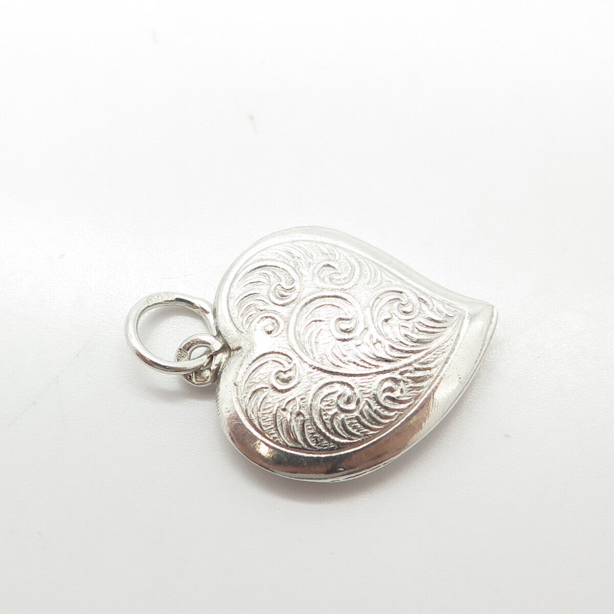 925 Sterling Silver Vintage Scroll Heart Chatelaine Charm Pendant