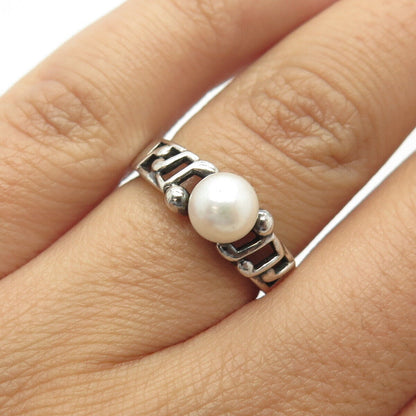 925 Sterling Silver Vintage Real Pearl Music Notes Ring Size 6.25