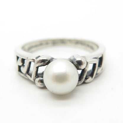 925 Sterling Silver Vintage Real Pearl Music Notes Ring Size 6.25