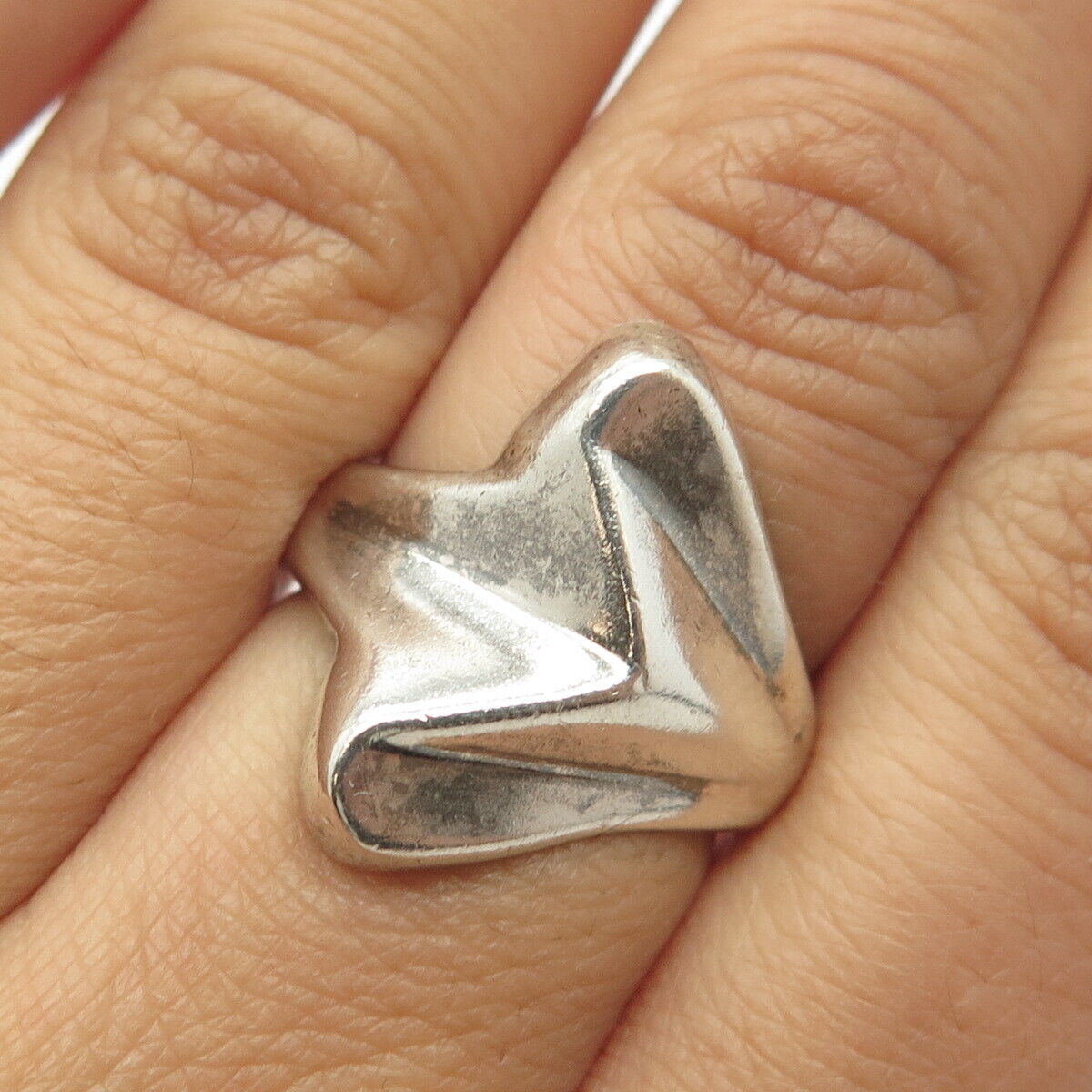 900 Silver Vintage Triangular Shark Tooth Modern Statement Ring Size 6.75