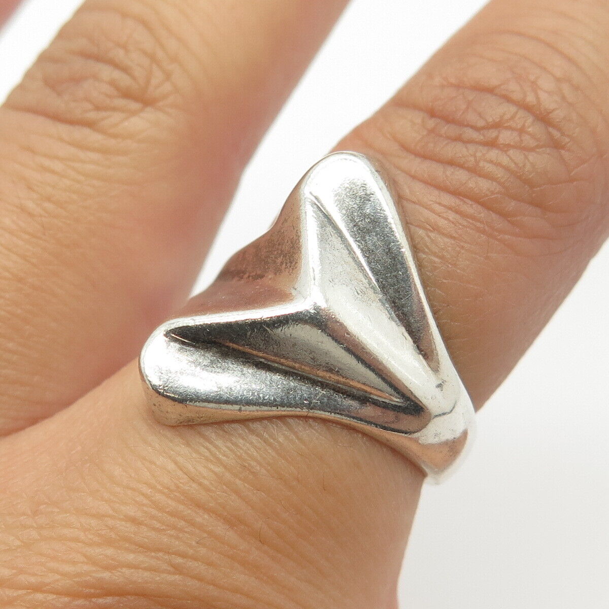 900 Silver Vintage Triangular Shark Tooth Modern Statement Ring Size 6.75