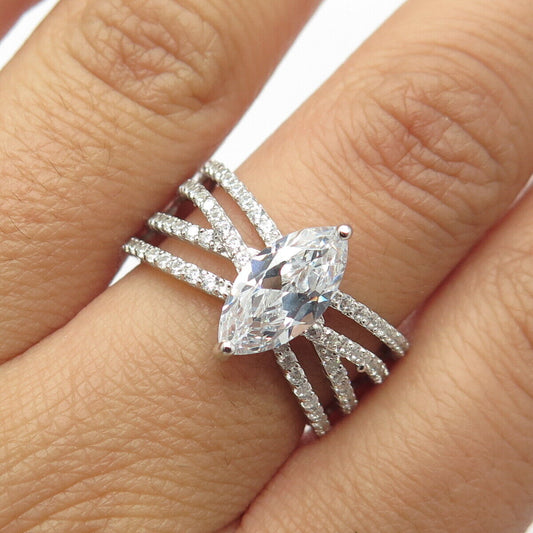925 Sterling Silver Marquise-Cut C Z Ring Size 8.25
