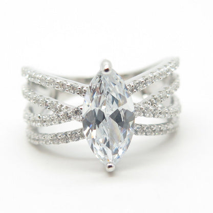 925 Sterling Silver Marquise-Cut C Z Ring Size 8.25