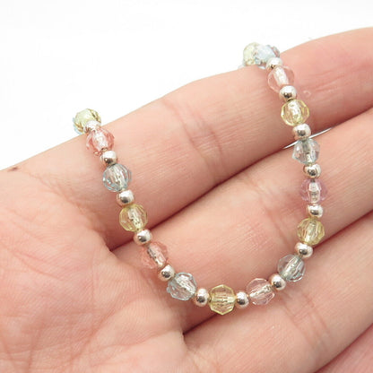 925 Sterling Silver Italy Multi-Color Crystal Ball Chain Necklace 14"