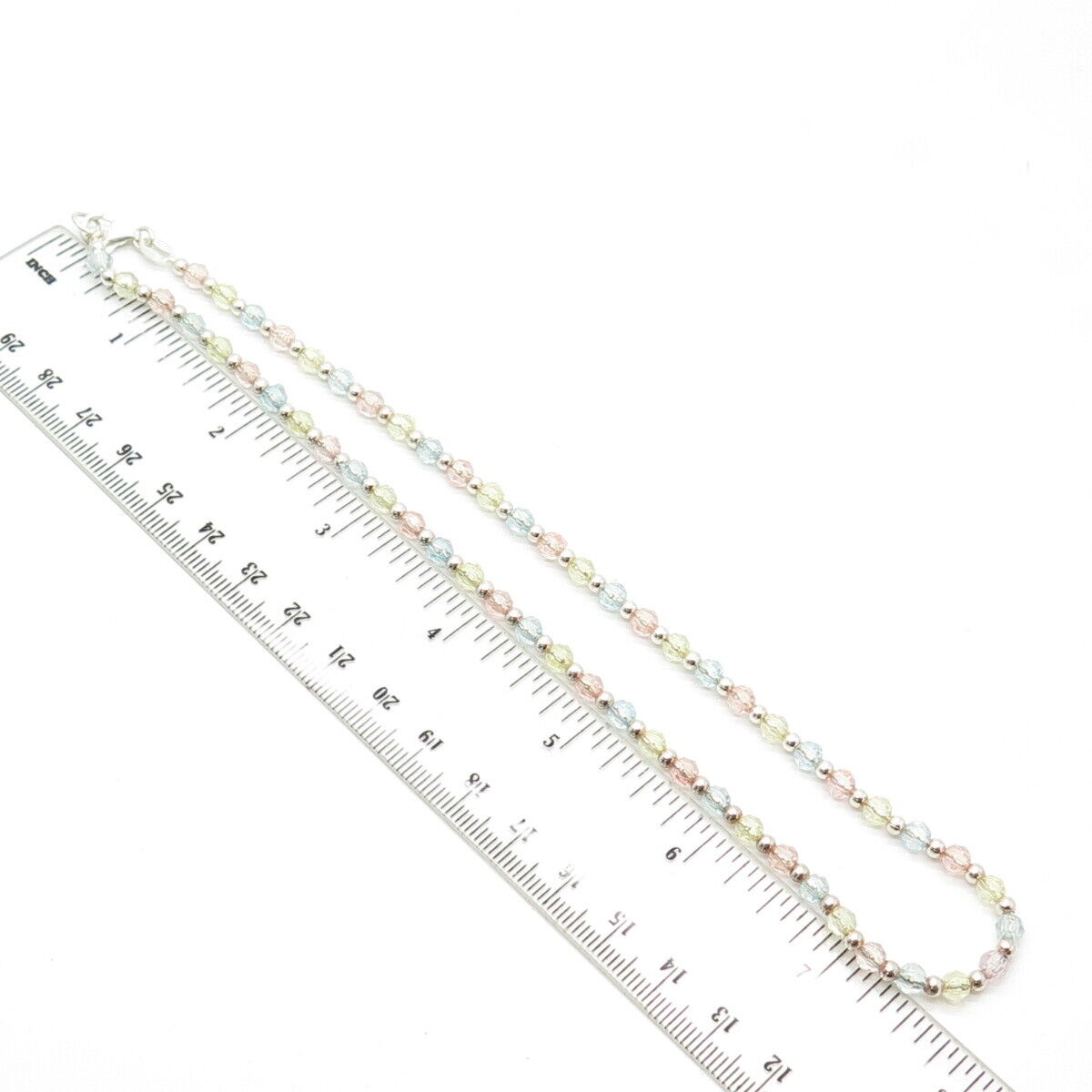 925 Sterling Silver Italy Multi-Color Crystal Ball Chain Necklace 14"