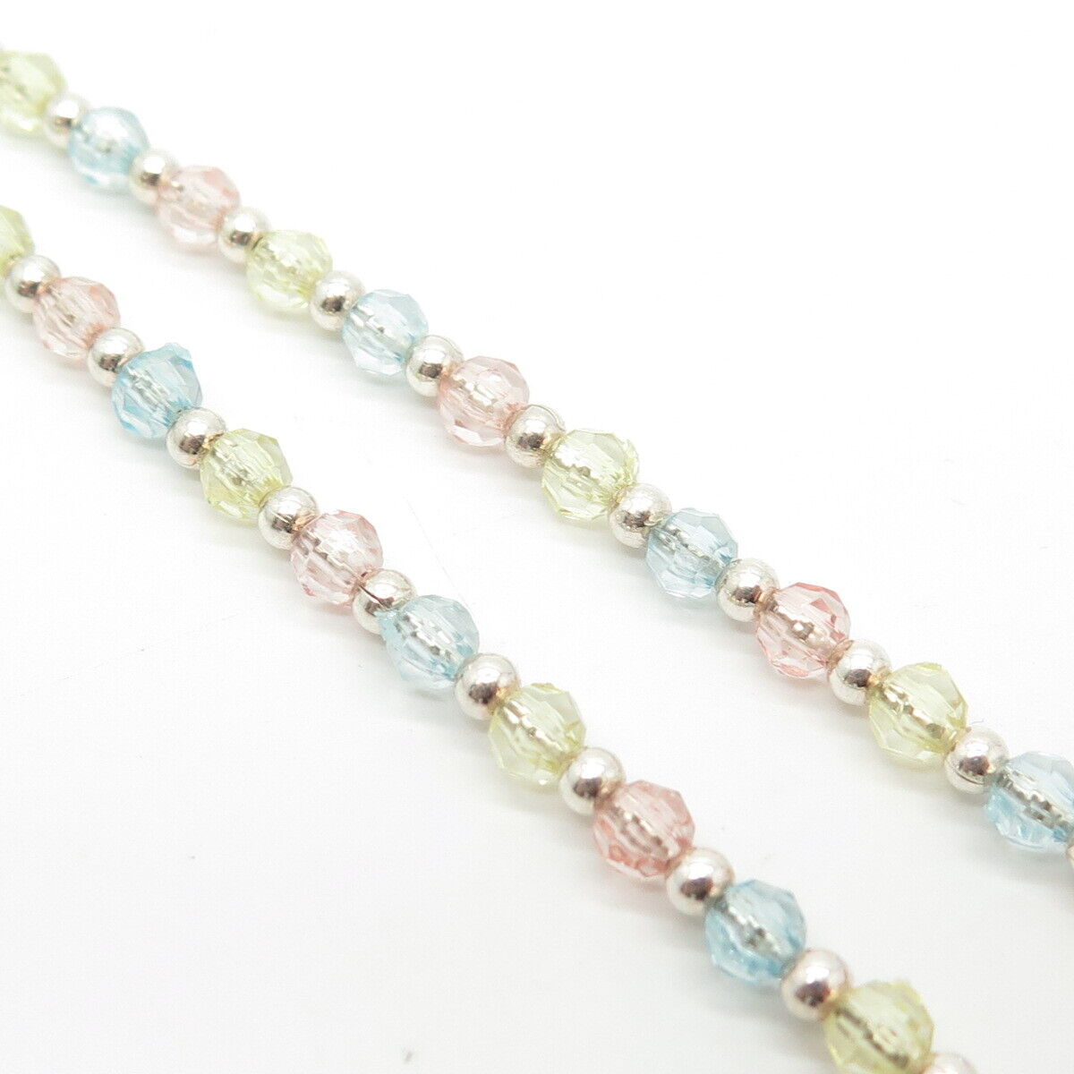 925 Sterling Silver Italy Multi-Color Crystal Ball Chain Necklace 14"