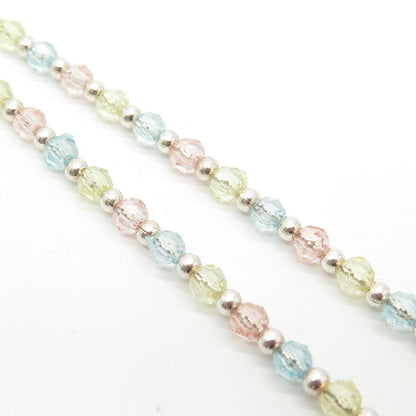 925 Sterling Silver Italy Multi-Color Crystal Ball Chain Necklace 14"