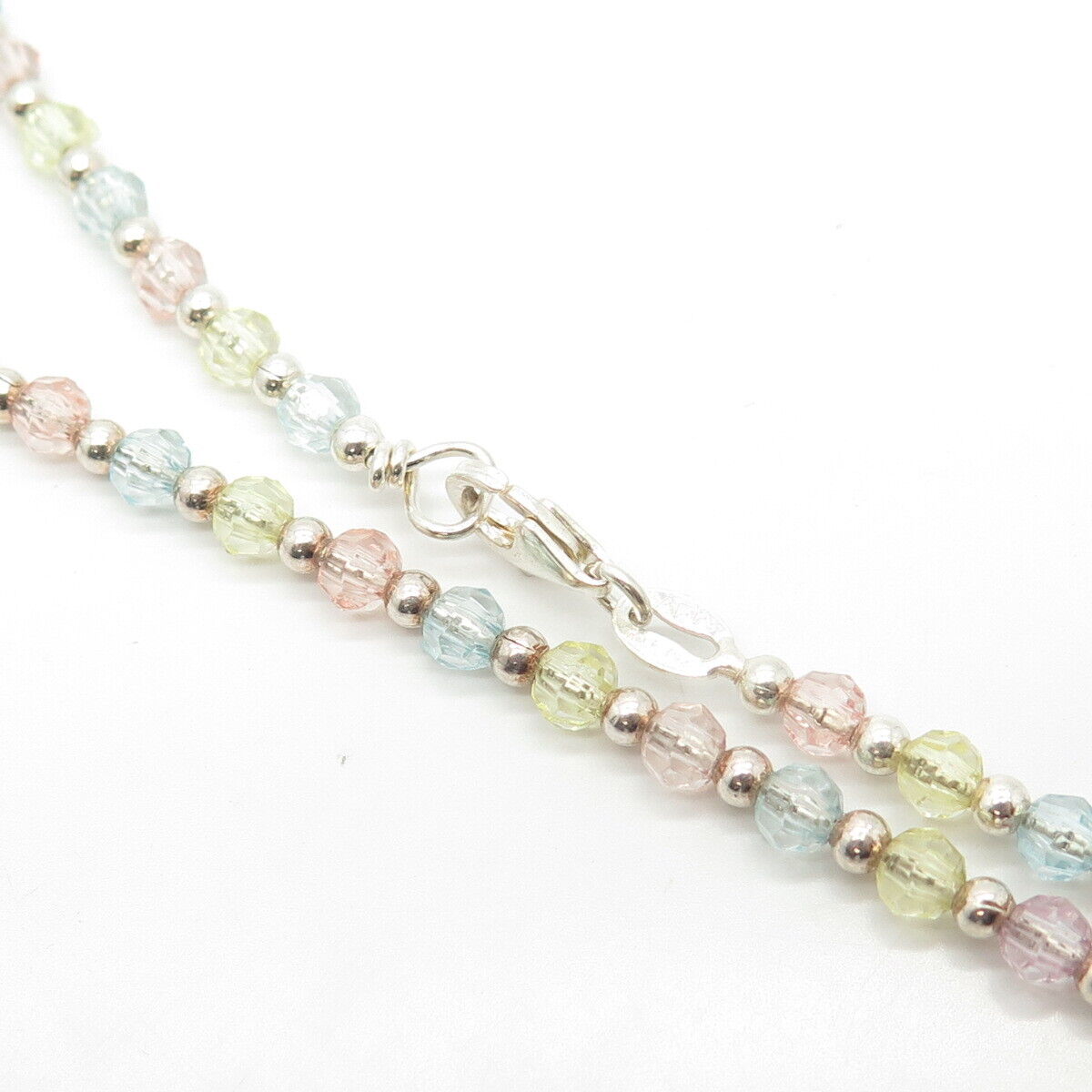 925 Sterling Silver Italy Multi-Color Crystal Ball Chain Necklace 14"