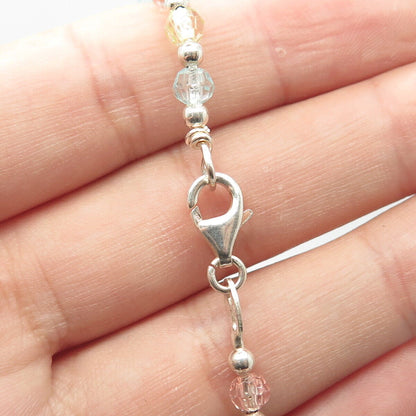 925 Sterling Silver Italy Multi-Color Crystal Ball Chain Necklace 14"