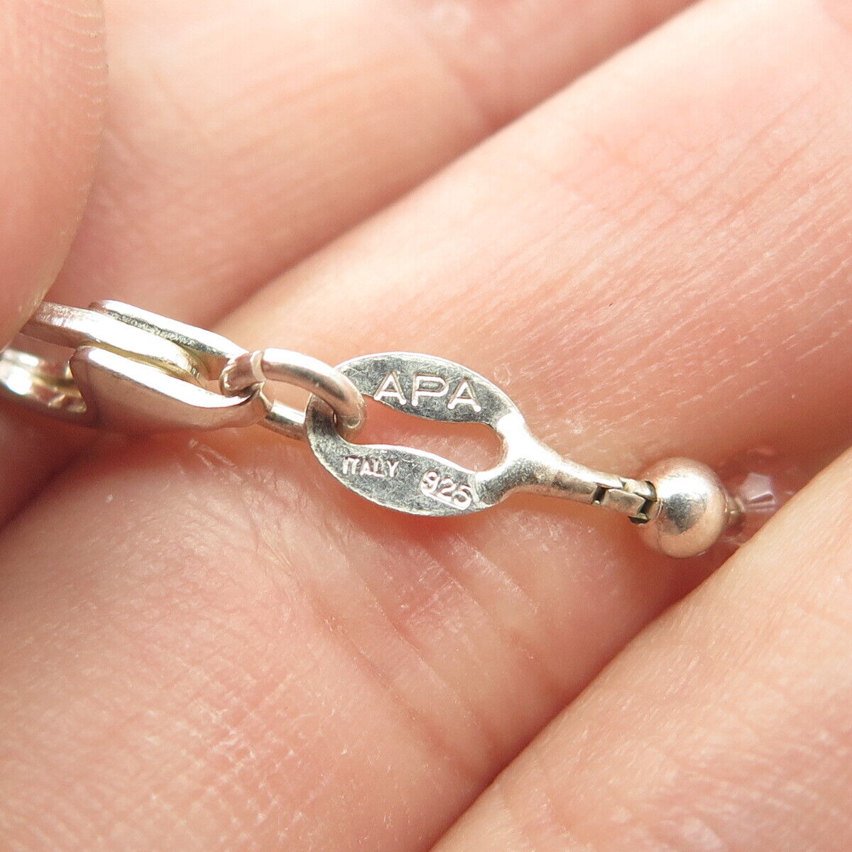 925 Sterling Silver Italy Multi-Color Crystal Ball Chain Necklace 14"