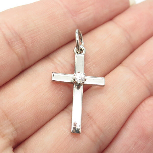 925 Sterling Silver Vintage Cellini C Z Center Cross Pendant