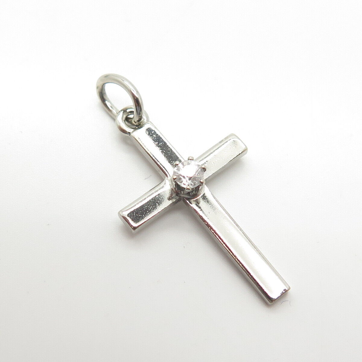 925 Sterling Silver Vintage Cellini C Z Center Cross Pendant