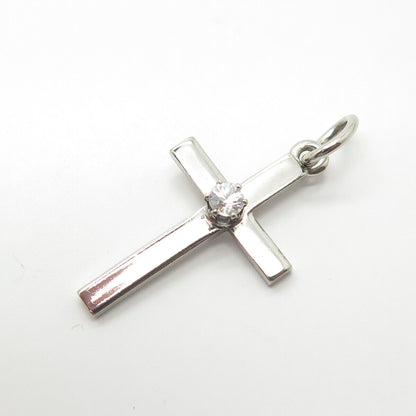 925 Sterling Silver Vintage Cellini C Z Center Cross Pendant