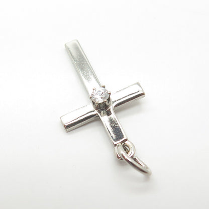 925 Sterling Silver Vintage Cellini C Z Center Cross Pendant