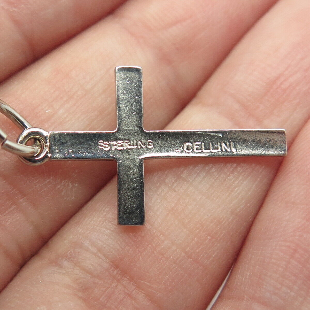 925 Sterling Silver Vintage Cellini C Z Center Cross Pendant