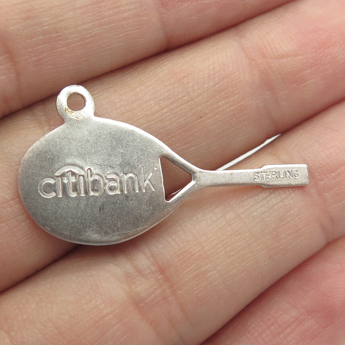 925 Sterling Silver Vintage Citibank Tennis Racket Charm Pendant