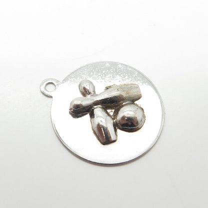 925 Sterling Silver Vintage Good Luck in Bowling Charm Pendant