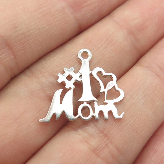 925 Sterling Silver Vintage # 1 Mom Charm Pendant