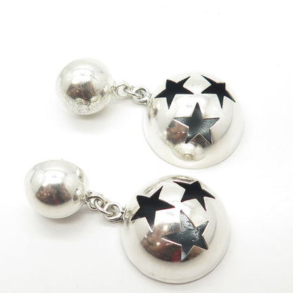 925 Sterling Silver Vintage Mexico Morning Star Dome Dangling Earrings