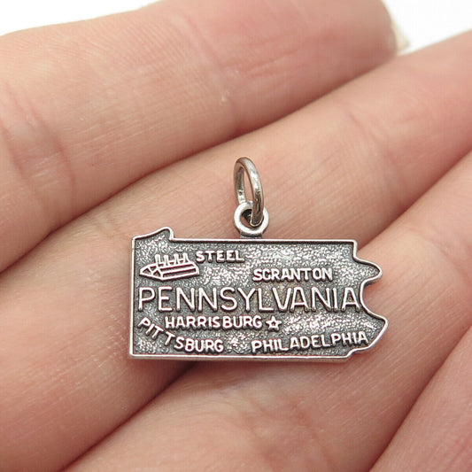 925 Sterling Silver Vintage "Pennsylvania" State Map Charm Pendant