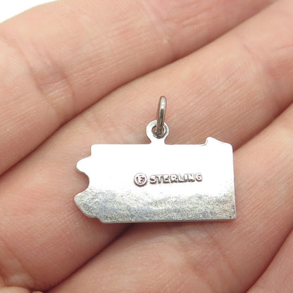 925 Sterling Silver Vintage "Pennsylvania" State Map Charm Pendant