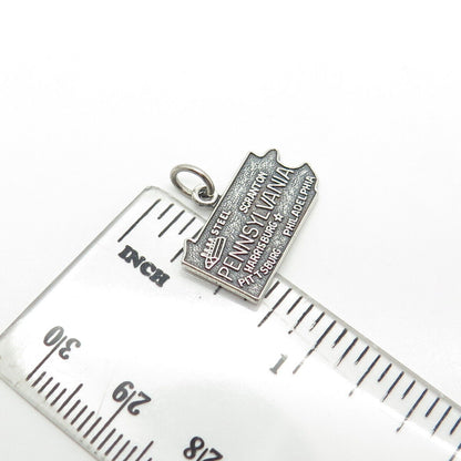 925 Sterling Silver Vintage "Pennsylvania" State Map Charm Pendant