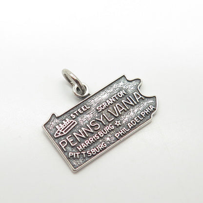 925 Sterling Silver Vintage "Pennsylvania" State Map Charm Pendant