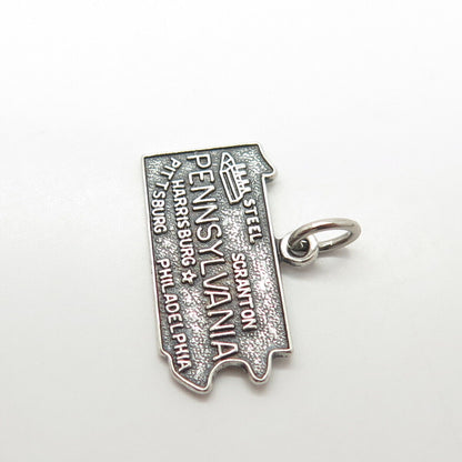 925 Sterling Silver Vintage "Pennsylvania" State Map Charm Pendant