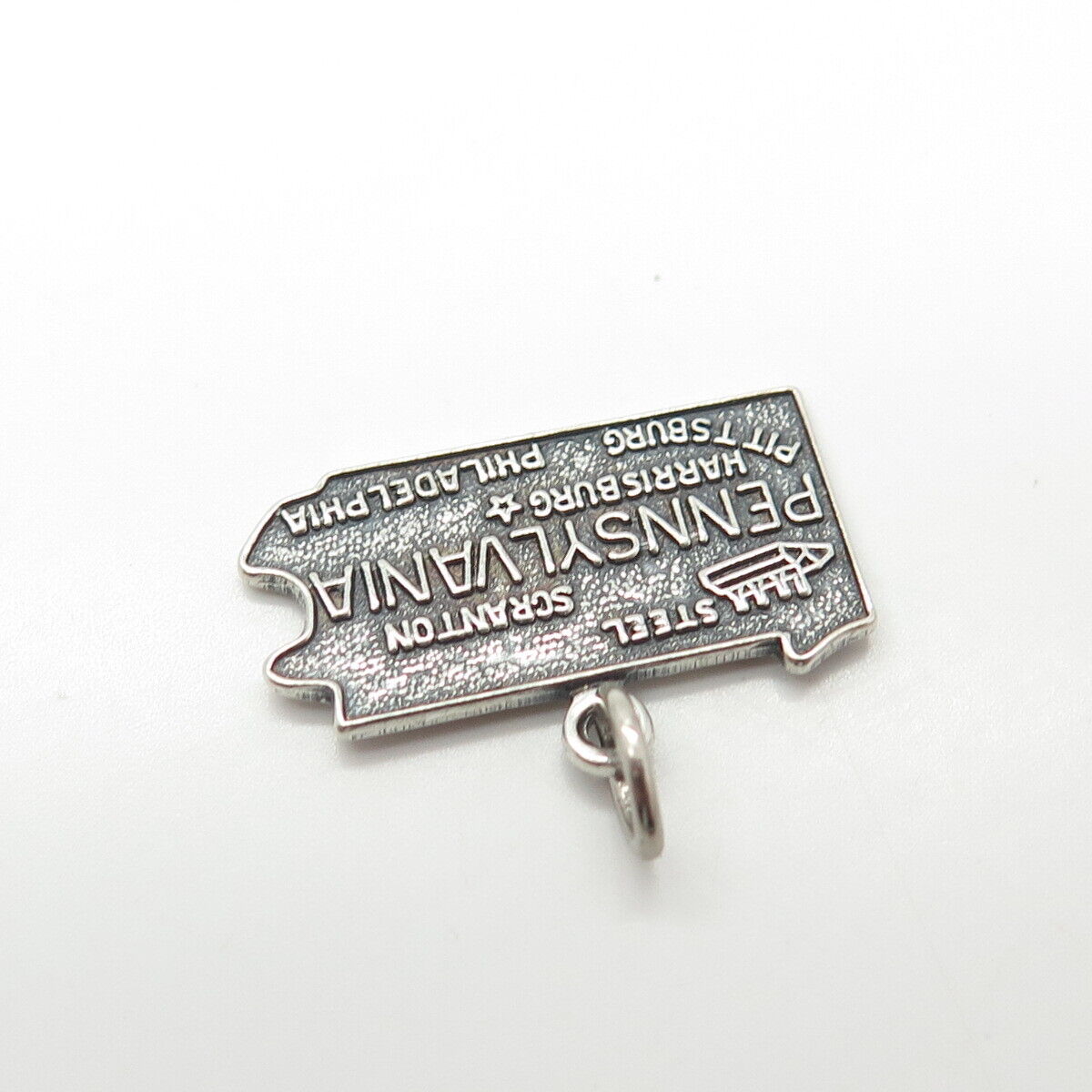 925 Sterling Silver Vintage "Pennsylvania" State Map Charm Pendant