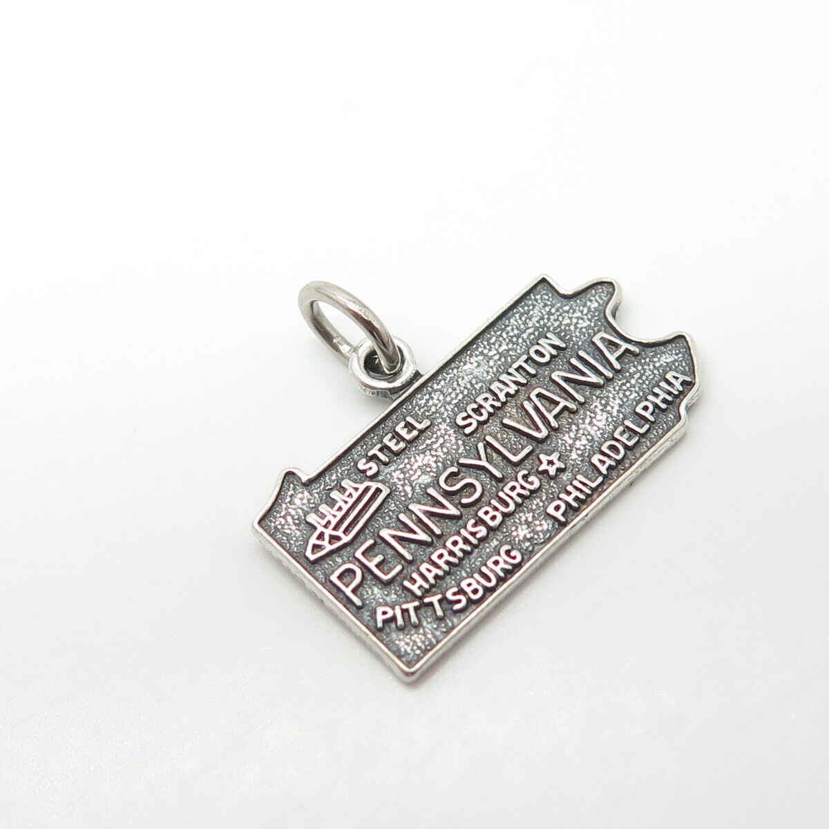 925 Sterling Silver Vintage "Pennsylvania" State Map Charm Pendant