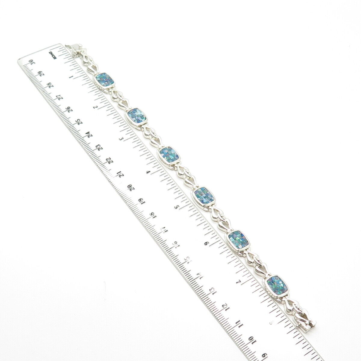 925 Sterling Silver Vintage Michelle Albala Opal Gem Tennis Link Bracelet 8.25"