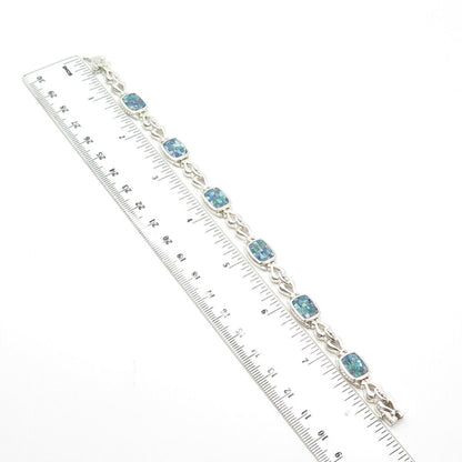 925 Sterling Silver Vintage Michelle Albala Opal Gem Tennis Link Bracelet 8.25"