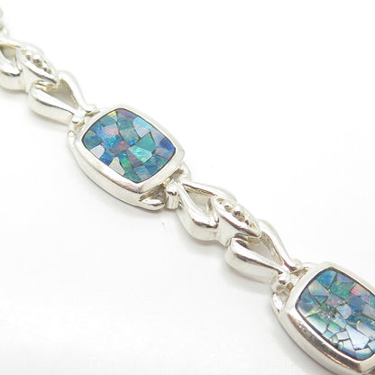 925 Sterling Silver Vintage Michelle Albala Opal Gem Tennis Link Bracelet 8.25"
