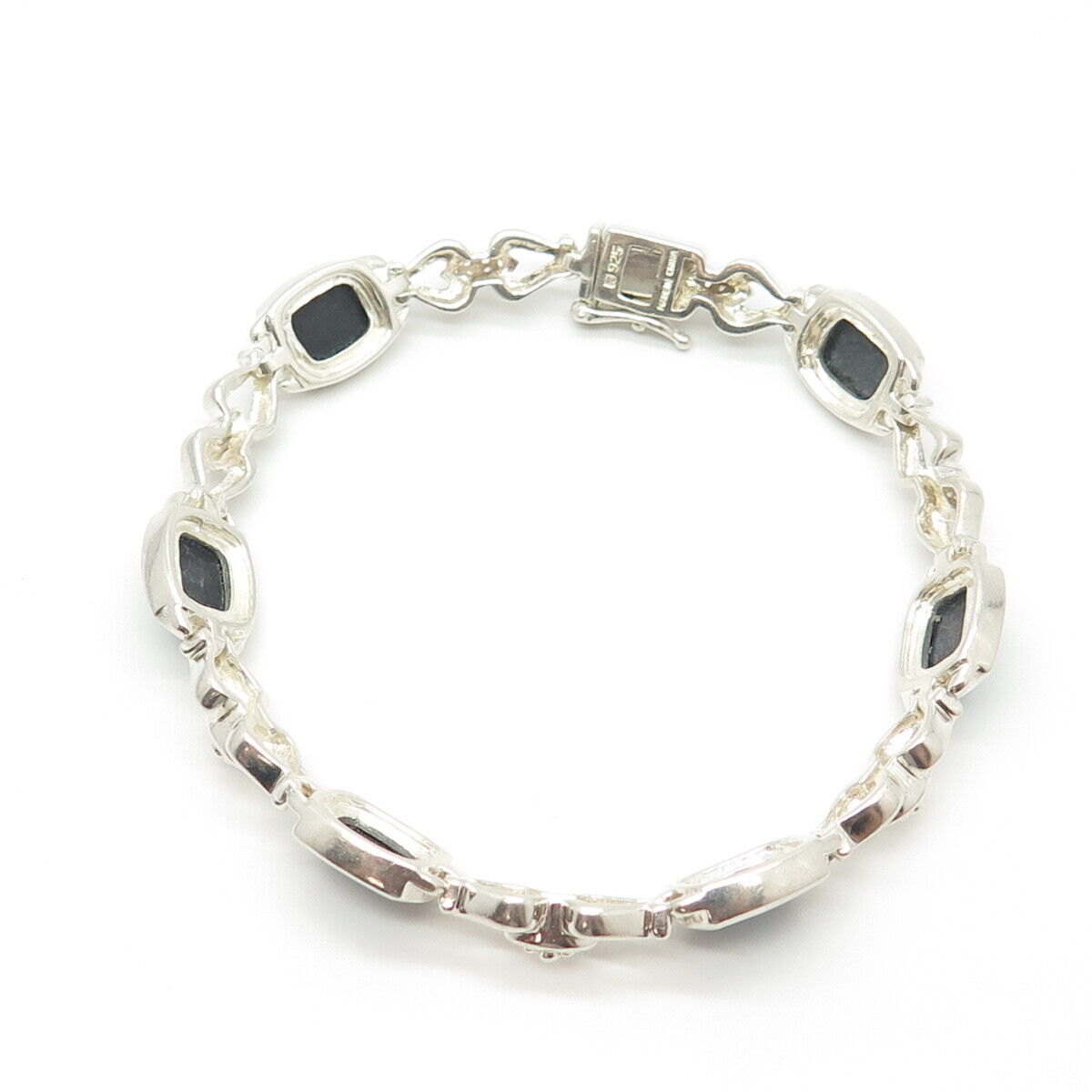 925 Sterling Silver Vintage Michelle Albala Opal Gem Tennis Link Bracelet 8.25"