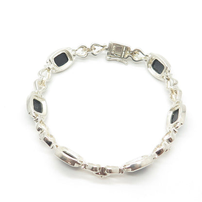 925 Sterling Silver Vintage Michelle Albala Opal Gem Tennis Link Bracelet 8.25"