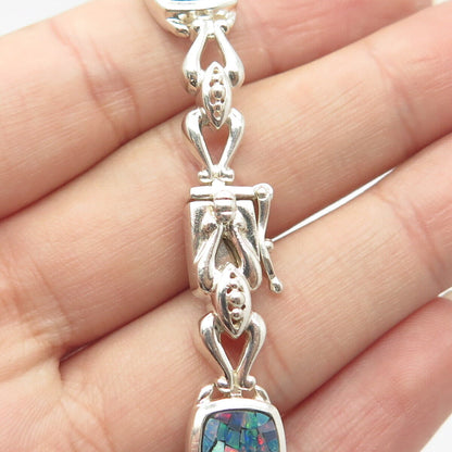 925 Sterling Silver Vintage Michelle Albala Opal Gem Tennis Link Bracelet 8.25"